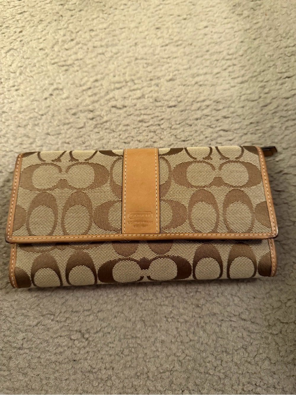 Coach Signature Continental Wallet in Brown and Tan